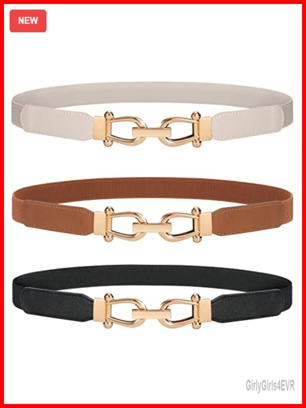 Stretchy Waist Belt with Gold Buckle for Women Skinny Elastic Belt